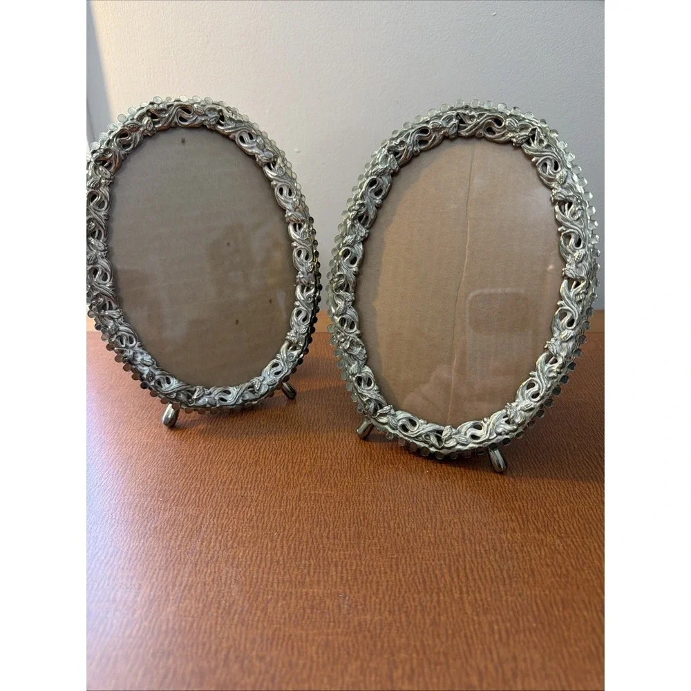 Vintage Pair Photo Frames Gold Ornate Free Standing 7.5
